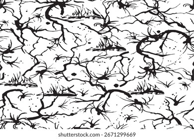 Abstract Black Ink Neuron Pattern on White Background