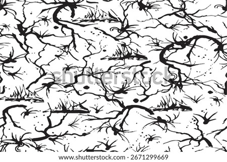 Abstract Black Ink Neuron Pattern on White Background