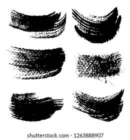 Abstract black ink paint strokes set isolated on white background