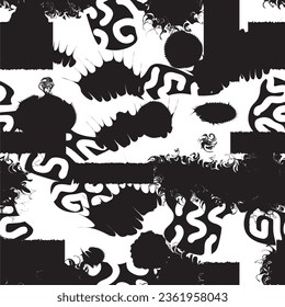 abstract black ink seamless background pattern on white background