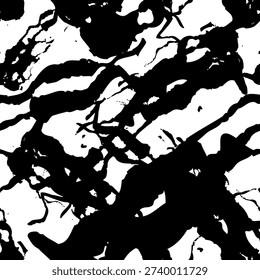 Abstract Black Ink Seamless Pattern Bold Fluid Shapes Monochrome Artistic Grunge Texture Background Organic Liquid Brush Strokes Dynamic Modern Design Repeat Wallpaper Textile Print
