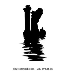 An abstract black ink shape reflected on a water surface, creating a symmetrical and artistic visual effect with high contrast and fluidity.