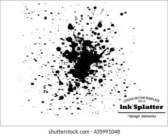 Abstract black Ink splash background, grunge vector design template - paint brush