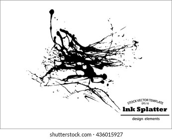 Abstract black Ink splash background, grunge vector design template - paint brush
