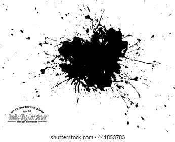 Abstract black Ink splash background, grunge vector design template - paint brush