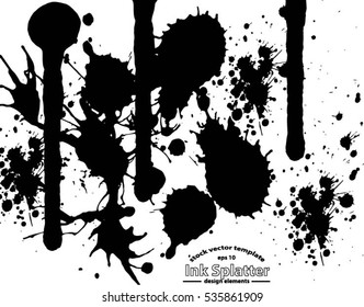 Abstract black Ink splash background, grunge vector design template - paint brush