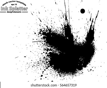 Abstract Black Ink Splash Background, Grunge Vector Design Template - Paint Brush 