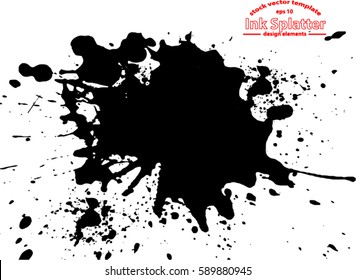 Abstract black Ink splash background, grunge vector design template - paint brush