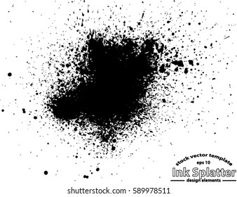 Abstract black Ink splash background, grunge vector design template - paint brush