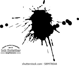 Abstract black Ink splash background, grunge vector design template - paint brush