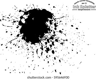 Abstract black Ink splash background, grunge vector design template - paint brush