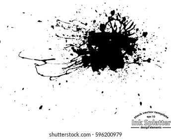 Abstract black Ink splash background, grunge vector design template - paint brush