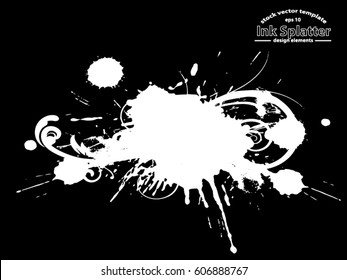 Abstract black Ink splash background, grunge vector design template - paint brush