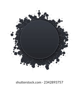 Abstract black ink splash banner. White backdrop.