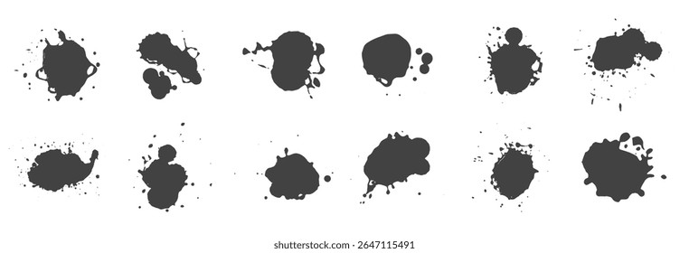 Abstract black ink splashes collection vector illustration