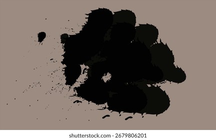 Splatter de tinta preta abstrata e design de bolha no fundo de Taupe
