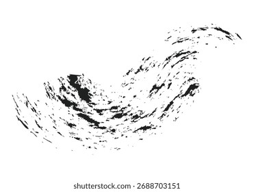 Abstract black ink splatter and brush strokes on a white background, creating a dynamic, organic texture.