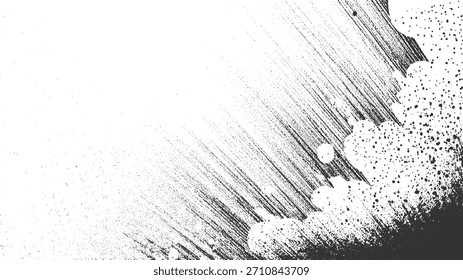 Abstrato de tinta preta e textura bolha em um fundo branco.