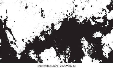 Textura Abstractas de la salpicadura y del goteo de la tinta negra en el fondo blanco para el diseño del Grunge