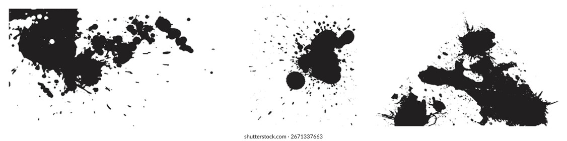 Abstractas conjunto de texturas grunge salpicado de tinta negra.