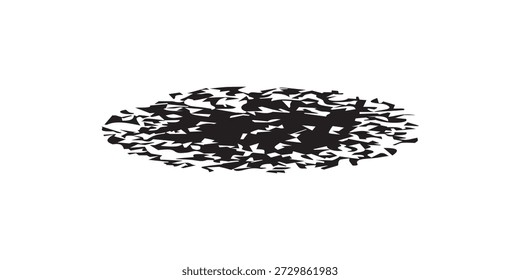Ein abstrakter schwarzer Tintenspritzer oder farbiges Texturelement, einzeln auf weißem Hintergrund, der einen rohen und künstlerischen visuellen Effekt erzeugt.