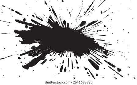 Abstract Black Ink Splatter on White Background, Grunge Artistic Element, Graphic Design, Stain Texture, Vector Illustration for Creative Projects and Modern Designs