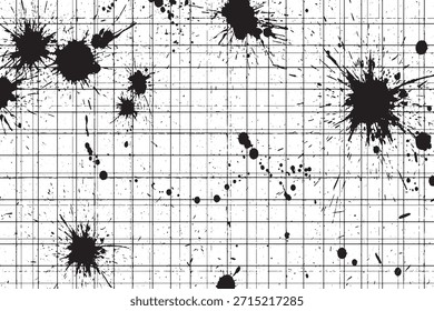Salpicadura de tinta negra Abstractas sobre fondo de papel de cuadrícula