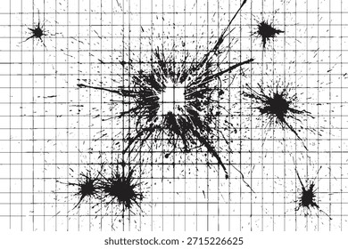 Salpicadura de tinta negra Abstractas sobre fondo de rejilla