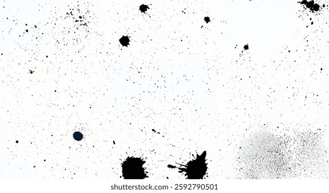 Abstract black ink splatter texture on a white background. Perfect for grunge, artistic, and distressed design projects.