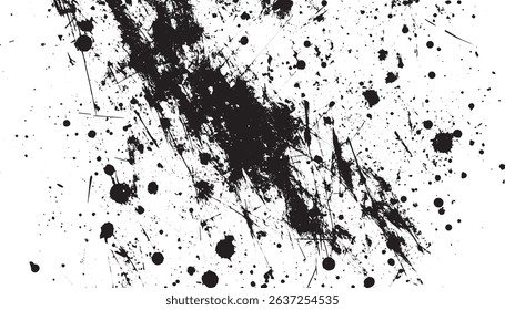 Abstract Black Ink Splatter Texture on White Background