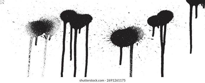 Abstractas salpicaduras de tinta negra y goteos en la textura del fondo blanco