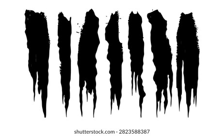 Abstract black ink strokes dripping downward, creating a dramatic and artistic visual effect suitable for creative projects and designs.