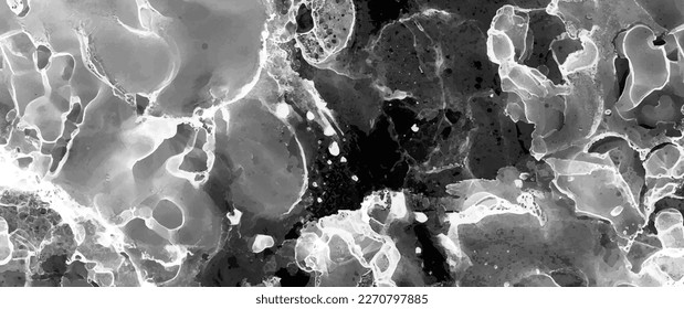 Abstract black ink vector art background for cover design, card, flyer and poster. Hand drawn illustration. Fluid art. Monochrome modern watercolor backdrop. Macro space. Smoke. Waves. 