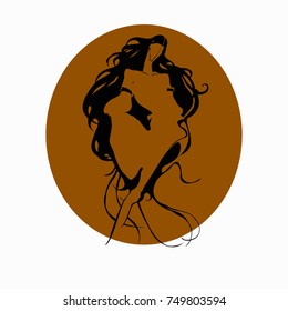 Abstract black ink Vector girl silhouette. long black hairs. woman figure for beauty spa salon