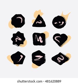 Abstract black inky hand drawn shapes icons set with some textures on white background