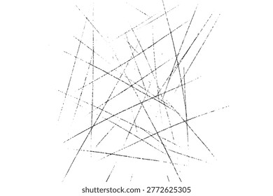 Abstract black intersecting lines and scratches texture on a white background