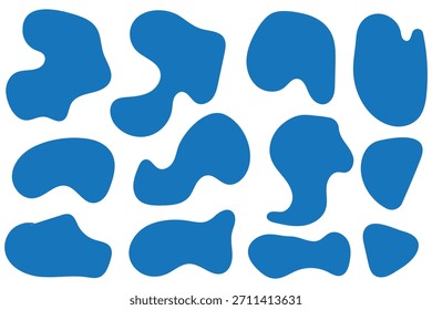 Conjunto de formas de blob irregular preto abstrato. O líquido orgânico aleatório forma-se em estilo plano. Perfeito para fundos, máscaras, adesivos, cartazes, branding, design moderno, web, interface de usuário móvel, gráficos de movimento