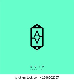 abstract black label in hexagonal shape with AA logo letter design concept and bright green background