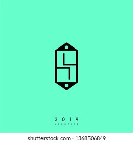 abstract black label in hexagonal shape with LL logo letter design concept and bright green background