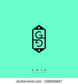 abstract black label in hexagonal shape with GG logo letter design concept and bright green background