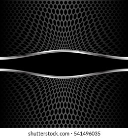 Abstract black label silver line curve on circle mesh wave pattern design modern luxury background vector illustration.