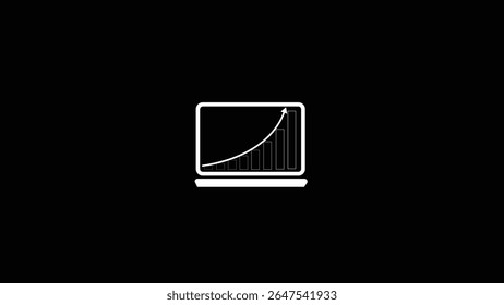 Abstract black laptop with stocks market growth graph simple and money  stock icon isolated on black background. 