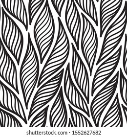 abstract black leaves on white. minimalistic vector structure. hand drawn seamless pattern. fancy elements for coloring. perfect design for interior decoration, textile print