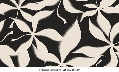 Abstract black leaves seamless pattern with grunge style. floral brush background.