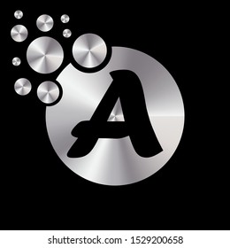 Abstract Black Letter A on metallic silver background. Design illustration vector template. Suitable for Creative Industry, Multimedia, entertainment, Educations, Shop, logo, label and any business