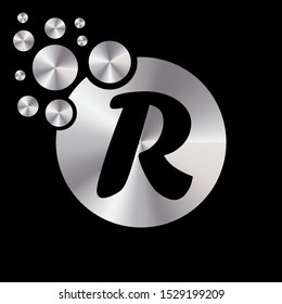 Abstract Black Letter R on metallic silver background. Design illustration vector template. Suitable for Creative Industry, Multimedia, entertainment, Educations, Shop, logo, label and any business