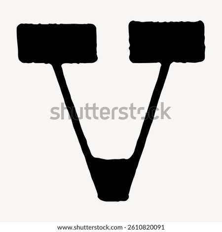 Abstract black letter 'V' shape on a white background. Bold 'V' design, simple 'V' silhouette, artistic 'V' representation. Vintage font isolated vector.