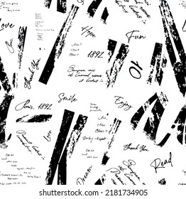 abstract black lettering and handwritten background pattern on white background