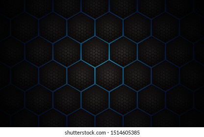 Abstract black and light blue hexagon design tech innovation concept geometric background. Can use for wallpaper, poster, brochure, cover, banner, advertising, corporate.