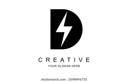 abstract black lightning bolt D letter logo.